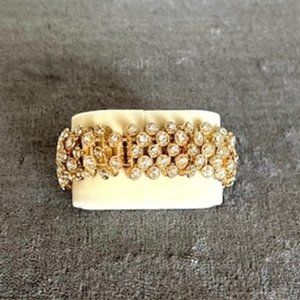 gold & clear crystals, wide band bracelet